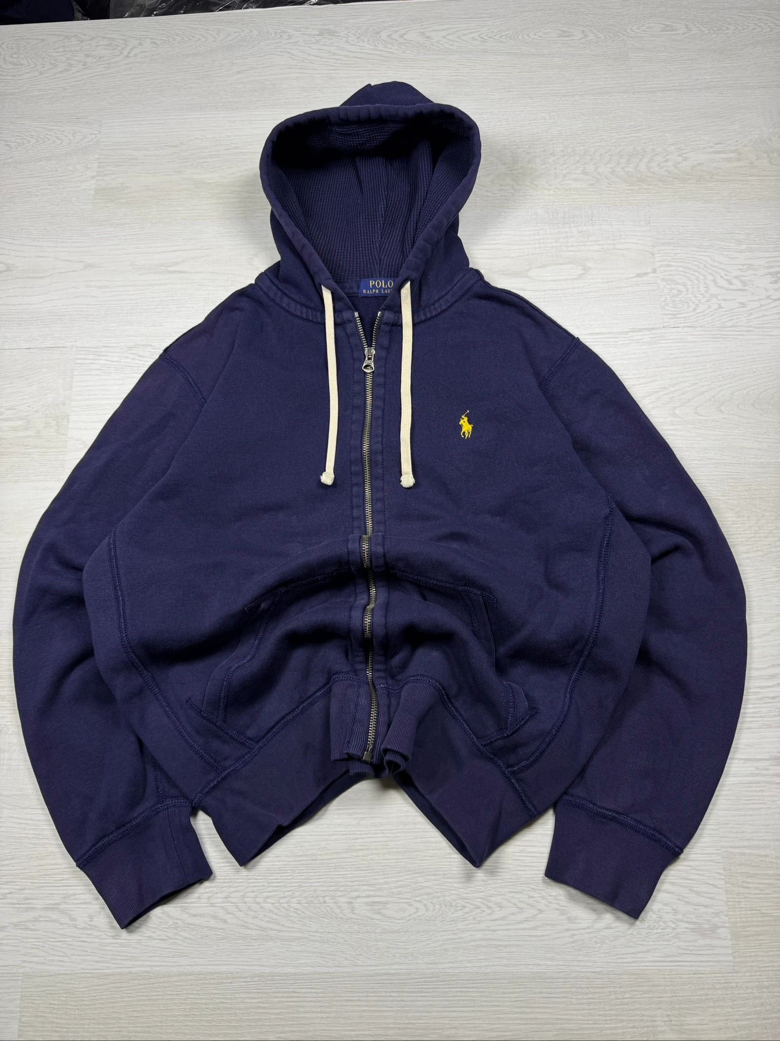 Ralph Lauren Full Zip Hoodie Navy Blue Yellow Pony Vintage Size M/L